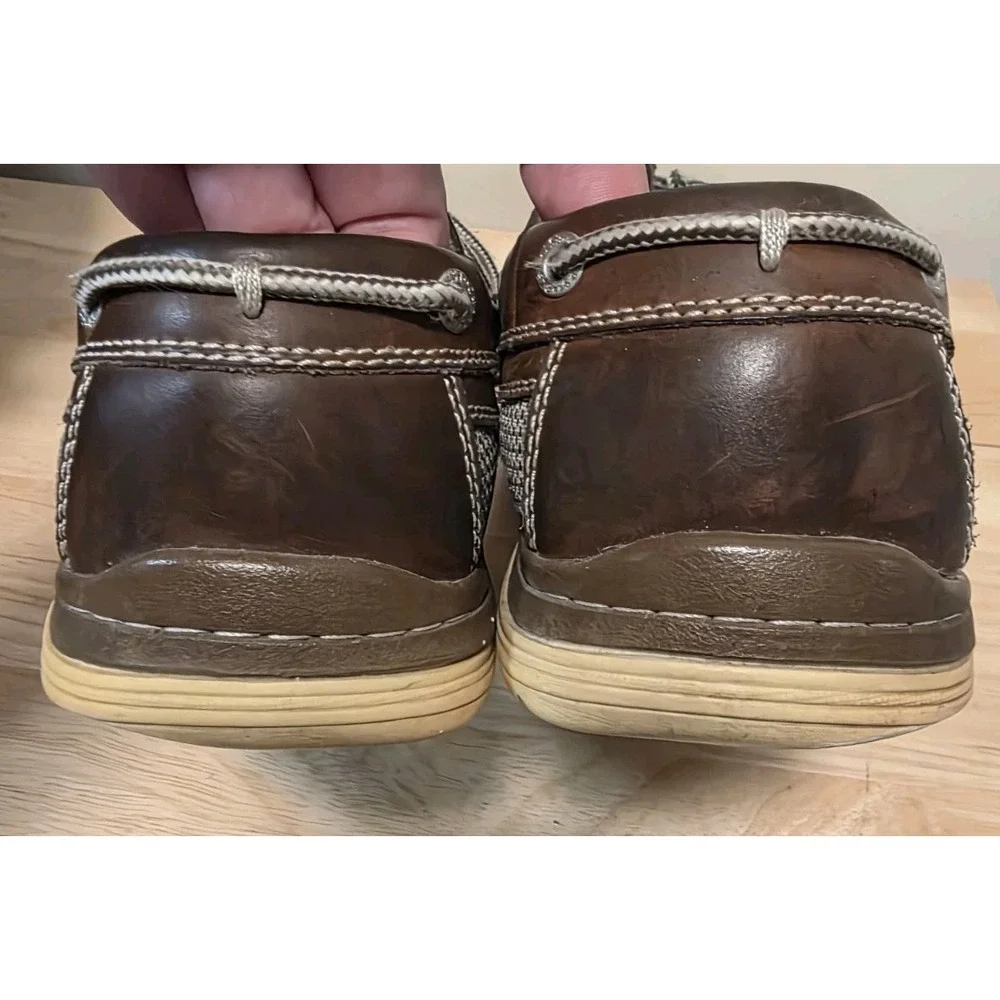 Chaps Men's Brown Leather 3-Lace Up Slip On Boat Loafer Shoes (9.5W)